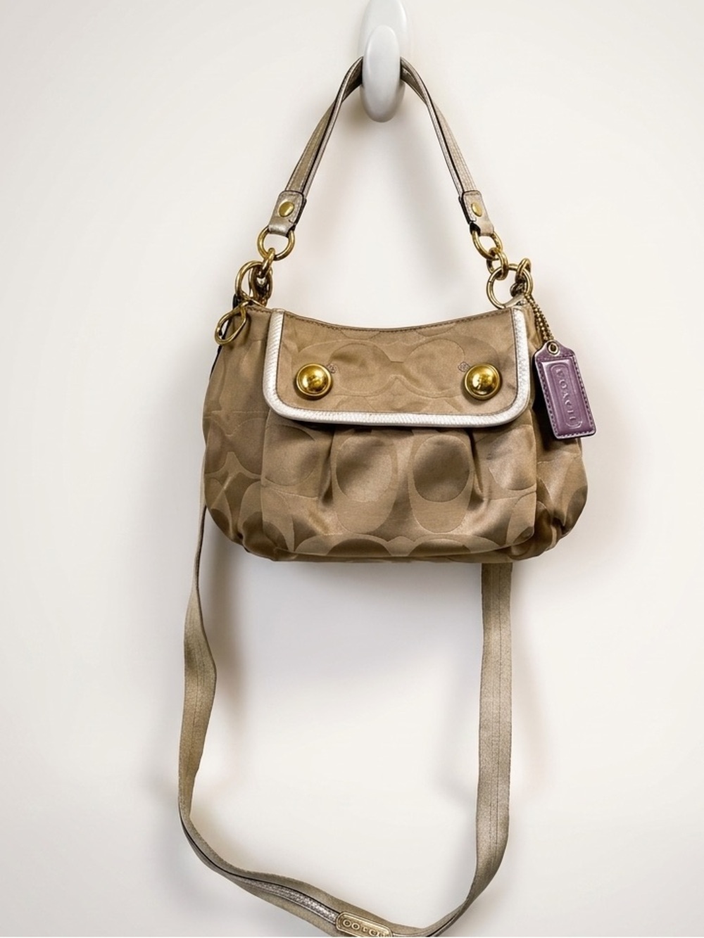 Coach Vintage Y2K Poppy Signature Sateen Shoulder Bag Tan Gold Leather Crossbody